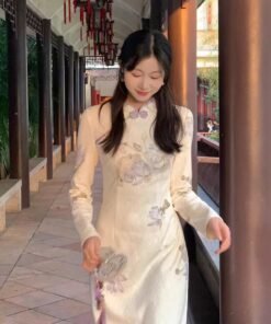 Mo Shangqing flower jacquard long-sleeved cheongsam